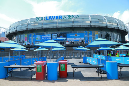 MELBOURNE, AUSTRALIA - JANUARY 29, 2016: Rod Laver arena at Australian tennis center in Melbourne Park. It is the main venue for the Australian Open tennis championship since 1988のeditorial素材