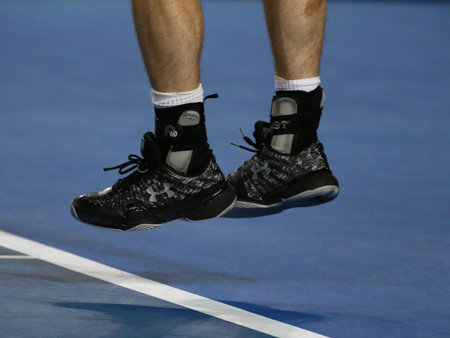 MELBOURNE, AUSTRALIA - JANUARY 29, 2016: Grand Slam champion Andy Murray of United Kingdom wears...
