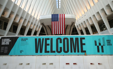 NEW YORK - MARCH 6, 2016: Inside the Oculus of the New World Trade Center Transportation Hub designed by Santiago Calatrava in Manhattanのeditorial素材