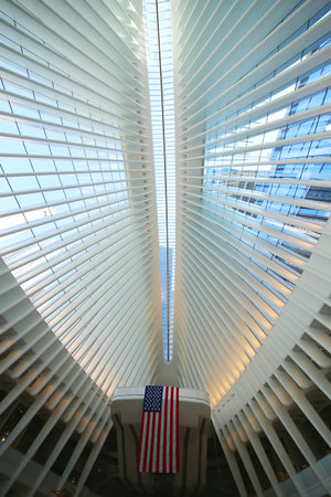 NEW YORK - MARCH 6, 2016: Inside the Oculus of the New World Trade Center Transportation Hub...