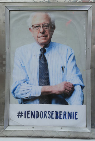 NEW YORK - MARCH 10, 2016: A  sign in support of presidential candidate Bernie Sanders on display in Manhattanのeditorial素材