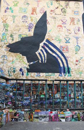 NEW YORK - MARCH 10, 2016:  Mural art in Soho in Manhattan. A mural is any piece of artwork painted or applied directly on a wall, ceiling or other large permanent surfaceのeditorial素材