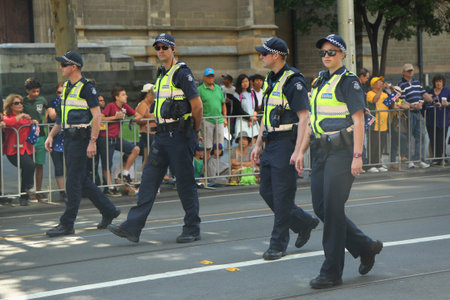 MELBOURNE, AUSTRALIA - JANUARY 25, 2016: Victoria Police Constable providing security during Australia Day Parade in Melbourneのeditorial素材