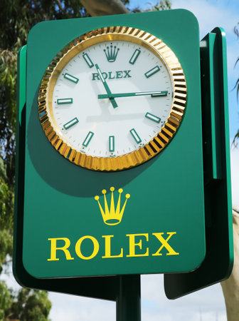 MELBOURNE, AUSTRALIA - JANUARY 24, 2016: Rolex clock at National Tennis Center during Australian Open 2016 in Melbourne Park. Rolex is the official sponsor of the Australian Openのeditorial素材