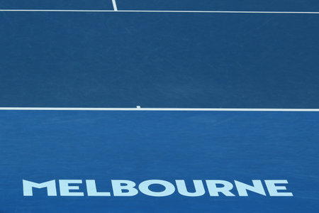 MELBOURNE, AUSTRALIA - JANUARY 25, 2016: Iconic Melbourne sign at Rod Laver Arena at Australian tennis center in Melbourne Parkのeditorial素材