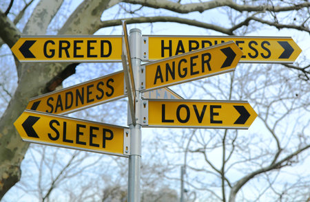 Signpost by Australian-based artist Stuart Ringholt in First Street Park, Lower Manhattan
