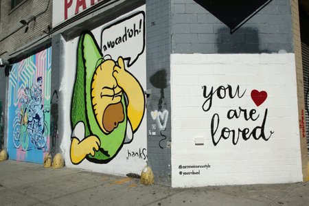 NEW YORK - APRIL 24, 2016: Mural art in Lower East Side in Manhattan. A mural is any piece of...
