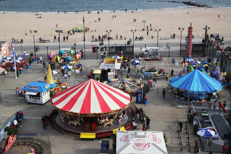 BROOKLYN, NEW YORK - MAY 14, 2016: Aerial view of the Coney Island Luna Park. Coney Island Luna Park was destroyed by fire in 1944, then reopened in 2010のeditorial素材