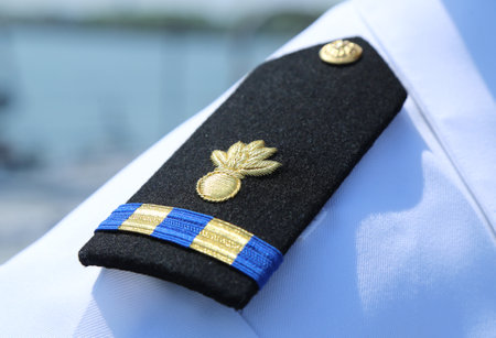 NEW YORK - MAY 26, 2016: US Navy Shoulder Board Warrant Officer 2 Ordnance Technician in New Yorkのeditorial素材