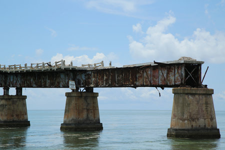 KEY WEST, FLORIDA - JUNE 1, 2016: Old Bahia Honda Rail Bridge at Bahia Bay State Park, Florida Keys, Florida.のeditorial素材