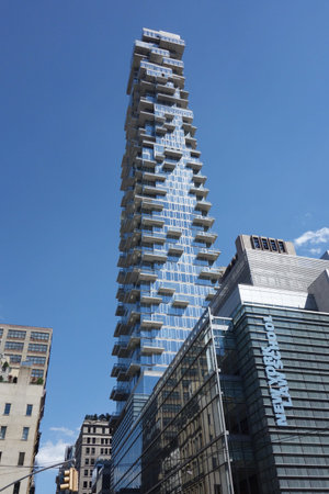 NEW YORK - JUNE 22, 2016: Nearly completed 60-story building a k a the Jenga Tower at 56 Leonard Street in Tribeca, Lower Manhattan.のeditorial素材