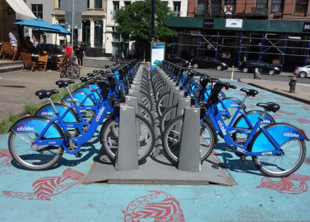 NEW YORK -JUNE 22, 2016: Citi bike station in Manhattan. NYC bike share system started in Manhattan and Brooklyn on May 27, 2013のeditorial素材