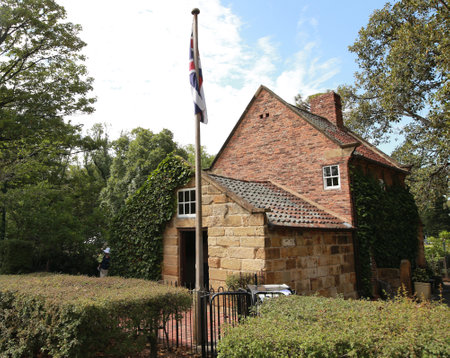 MELBOURNE, AUSTRALIA - JANUARY 27, 2016: Cook's Cottage is located in the Fitzroy Gardens, Melbourne, Australia. The cottage was constructed in 1755 in the English village of Great Aytonのeditorial素材