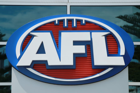 MELBOURNE, AUSTRALIA - JANUARY 31, 2016: Australian Football League logo at Etihad Stadium in the...