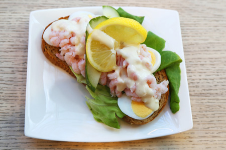Sandwich with shrimps and egg in Icelandの写真素材