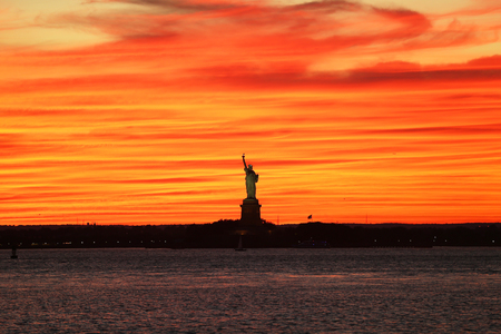 Sunset in New York Harborの写真素材