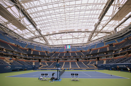 NEW YORK - AUGUST 22, 2016: Newly Improved Arthur Ashe Stadium with retractable roof at the Billie...