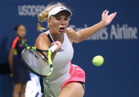 NEW YORK - SEPTEMBER 5, 2016: Professional tennis player Caroline Wozniacki of Denmark in action...