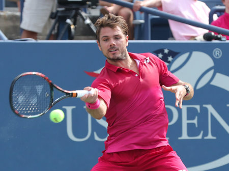 NEW YORK - SEPTEMBER 5, 2016: Grand Slam champion Stanislas Wawrinka of Switzerland in action during his round four match at US Open 2016 at Billie Jean King National Tennis Center in NYのeditorial素材