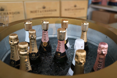 NEW YORK - SEPTEMBER 6, 2016: Moet and Chandon champagne presented at the National Tennis Center during US Open 2016 in New York. Moet and Chandon is the official champagne of the US Openのeditorial素材