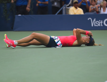 NEW YORK - SEPTEMBER 10, 2016:Two times Grand Slam champion Angelique Kerber of Germany celebrates victory after her final match at US Open 2016 at Billie Jean King National Tennis Center in New Yorkのeditorial素材