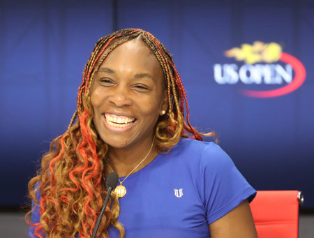 NEW YORK - AUGUST 30, 2016: Grand Slam champion Venus Williams of United States  during press conference after her first round match at US Open 2016 at Billie Jean King National Tennis Centerのeditorial素材