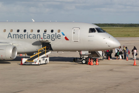 LA ROMANA, DOMINICAN REPUBLIC - JANUARY 4, 2017: American Eagle plane on tarmac at La Romana...