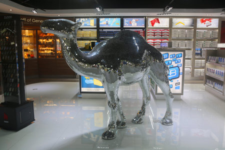 PRINCESS JULIANA AIRPORT, ST MAARTEN - JUNE 14, 2015: Camel cigarette display at Duty Free shop at Princess Juliana International Airport terminal. Camel is a brand of cigarettes introduced in 1913のeditorial素材