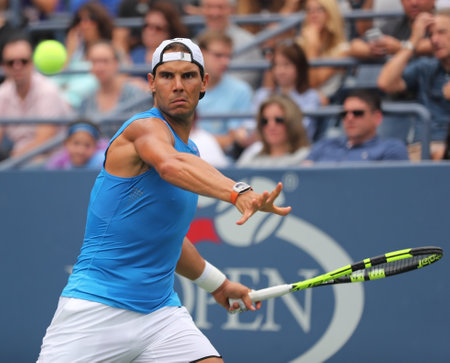 NEW YORK - SEPTEMBER 3, 2016: Grand Slam champion Rafael Nadal of Spain in practice for US Open 2016 at Billie Jean King National Tennis Centerのeditorial素材