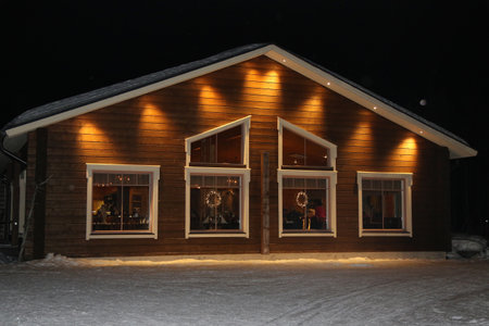 SINETTA, FINLAND - FEBRUARY 16, 2017: Arctic Snow Hotel and Glass Igloos in Finnish Lapland. Arctic SnowHotel is located on the Arctic Circle in Finnish Lapland.のeditorial素材