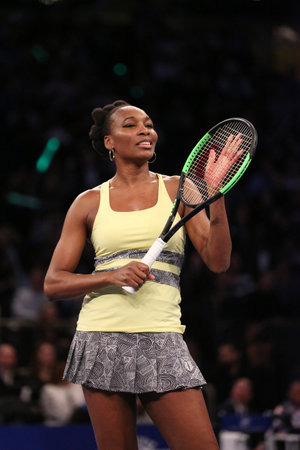 NEW YORK - MARCH 6, 2017: Grand Slam Champion Venus Williams of United States in action during  BNP Paribas Showdown 10th Anniversary tennis event at Madison Square Garden in New Yorkのeditorial素材