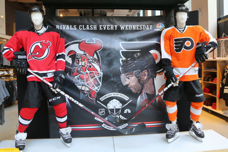NEW YORK - MARCH 16, 2017: The NHL shop decoration in Manhattanのeditorial素材