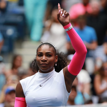 NEW YORK - SEPTEMBER 3, 2016: Grand Slam champion Serena Williams of United States celebrates victory after her round three match at US Open 2016 at Billie Jean King National Tennis Center in New Yorkのeditorial素材