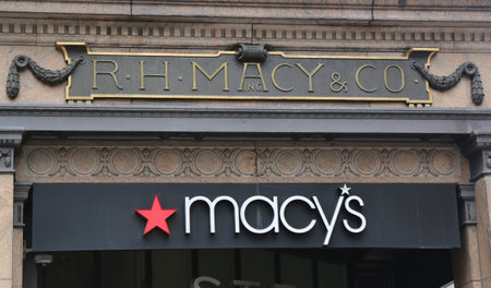NEW YORK - APRIL 4, 2017: Sign at Macy's Herald Square on Broadway in Manhattan. In 1924 Macy's was declared the "World's Largest Store"のeditorial素材