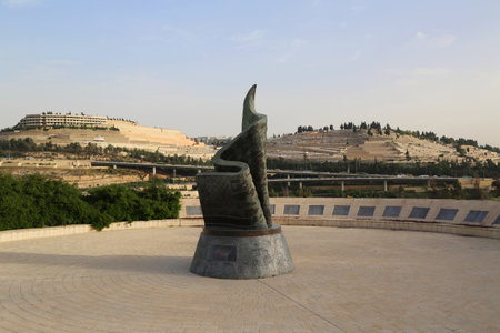 JERUSALEM, ISRAEL - APRIL 30, 2017: September 11 Living Memorial Plaza in Jerusalem. It is the first monument outside of the USA which lists the names of the nearly 3,000 victims of the 9/11 attacksのeditorial素材