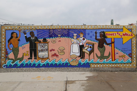NEW YORK - MAY 23, 2017: Mural art at street art attraction Coney Art Walls at Coney Island section in Brooklynのeditorial素材