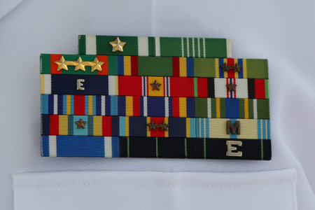 NEW YORK - MAY 28, 2017: US Navy military ribbons on United States Navy Uniform in New York
