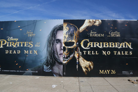 BROOKLYN, NEW YORK - JUNE 4 , 2017: Pirates of the Caribbean: Dead Men Tell No Tales advertising in Brooklyn, New Yorkのeditorial素材
