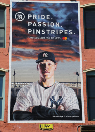 BROOKLYN, NEW YORK - JUNE 4 , 2017: New York Yankees Pride Passion Pinstripes advertising in Brooklyn, New Yorkのeditorial素材