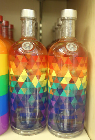 TRUE BLUE, GRENADA - JUNE 13, 2017: Absolut Vodka True Colors Equality Bottle on display at Maurice Bishop International Airport Duty Free Shop in Grenadaのeditorial素材