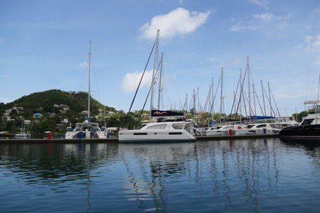 ST. GEORGE'S, GRENADA - JUNE 11, 2017: Luxury yacht in St George's Marina, Grenadaのeditorial素材