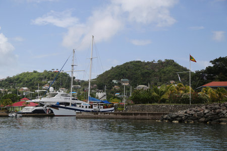 ST. GEORGE'S, GRENADA - JUNE 11, 2017: Super yacht in St George's Marina, Grenadaのeditorial素材