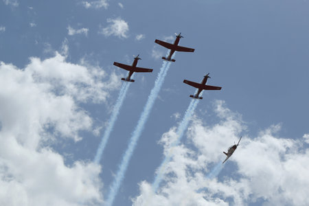 HATZERIM, ISRAEL - MAY 2, 2017: The Israeli Air Force Aerobatic team during Israel's Annual Independence Day celebration. The IAF Aerobatic Team is the aerobatic display team of the Israeli Air Forceのeditorial素材