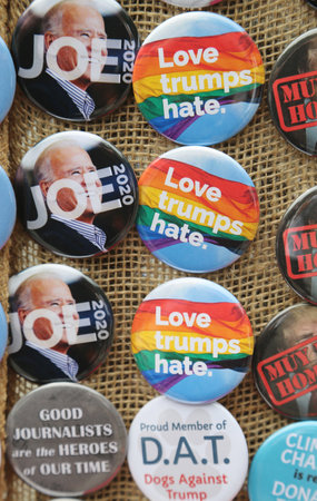 NEW YORK - JULY 22, 2017: Buttons for resistance stand at Washington Square in Lower Manhattanのeditorial素材