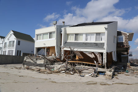 FAR ROCKAWAY, NEW YORK - FEBRUARY 28, 2013: Destroyed beach house four months after Hurricane Sandy in Far Rockaway, New Yorkのeditorial素材