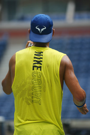 NEW YORK - AUGUST 22, 2017: Fifteen times Grand Slam Champion Rafael Nadal of Spain practices for US Open 2017 at Billie Jean King National Tennis Center in New Yorkのeditorial素材