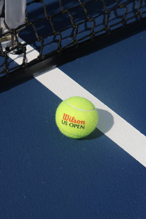 NEW YORK - AUGUST 23, 2017: US Open Wilson tennis ball at Billie Jean King National Tennis Center in New York. Wilson is the Official Ball of the US Open since 1979のeditorial素材