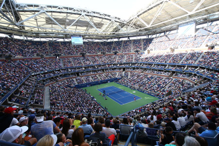 NEW YORK - AUGUST 31, 2017: Arthur Ashe Stadium at Billie Jean King National Tennis Center during US Open 2017 day session  in New York.のeditorial素材