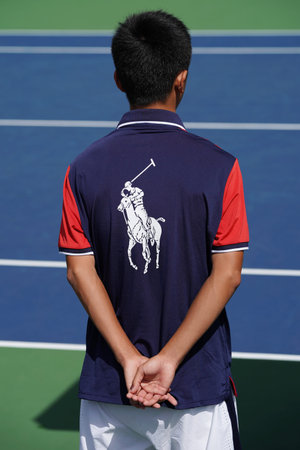 NEW YORK - SEPTEMBER 9, 2017: Ball boy in action during US Open 2017 match at Billie Jean King National Tennis Center in New Yorkのeditorial素材
