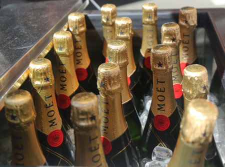 NEW YORK - SEPTEMBER 9, 2017: Moet and Chandon champagne presented at the National Tennis Center during US Open 2017 in New York. Moet and Chandon is the official champagne of the US Openのeditorial素材